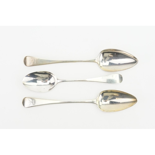 28 - A Collection of Three Silver Desert Spoons, different makers. Weighing: 156 grams.