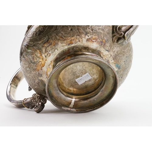 33 - A Late 19th Century Silver Plated Tea Pot with gadrooned Floral decoration & Floral Cast Leaf Spout.