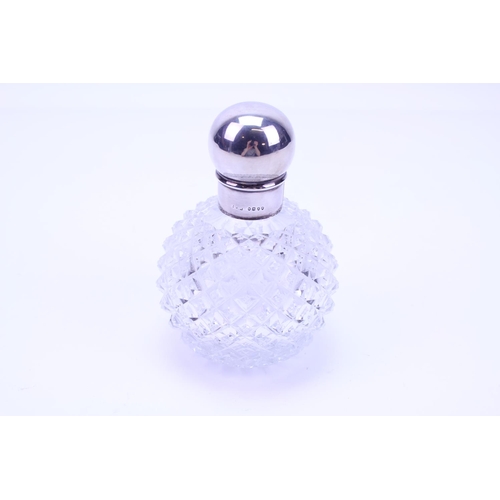 4 - A Victorian Silver mounted Hob Nail Cut & Diamond Point Scent Bottle with a screw thread.