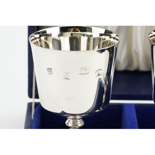 15 - A Pair of Silver Charles I design Wine Goblets. Hallmarked Birmingham h. Weighing 381 grams. Contain... 