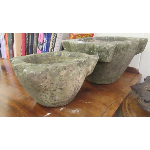 33 - Two similar weathered composition stone mortars  6