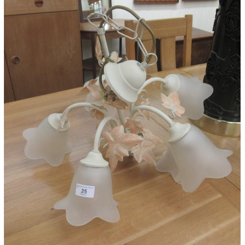 35 - A shabby chic five branch hanging centre light with foliate ornament  17