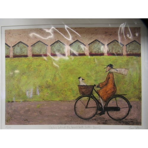 59 - Sam Toft - 'Cycling behind the beach huts (with Doris)'  Limited Edition 15/250 coloured print  bear... 