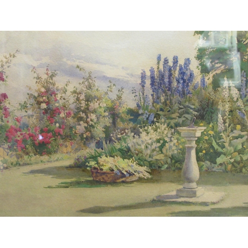 2 - Ella Du Cane - Delphiniums and Crimson Rambler in a garden setting  watercolour  bears a s... 