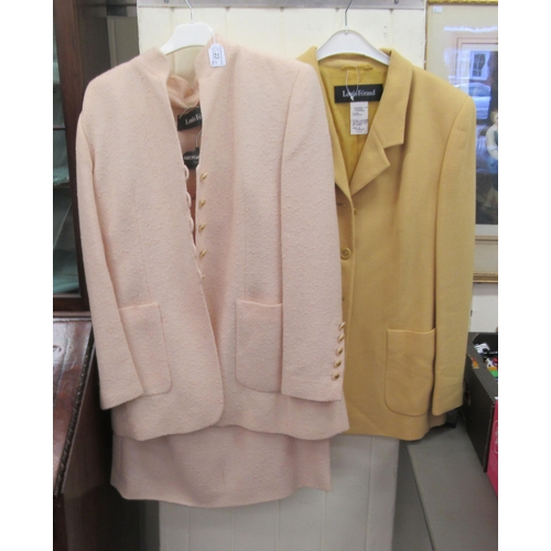23 - Louis Feraud fashion: to include a pink woollen two piece suit  size 18; and a yellow woollen suit j... 