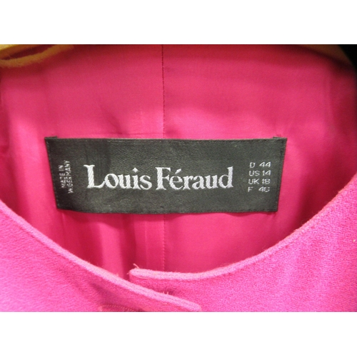 34 - A Louis Feraud pink woollen dress with simulated pearl and black enamel buttons  size 18