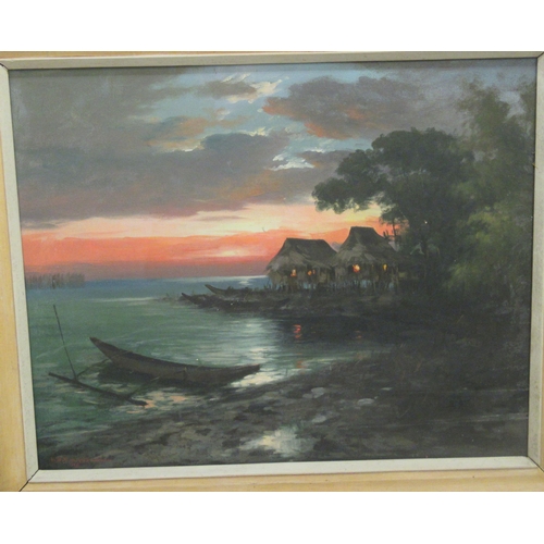 42 - K * Enrique - an Asian coastline at dusk  oil on canvas  bears a signature & dated 1956  23