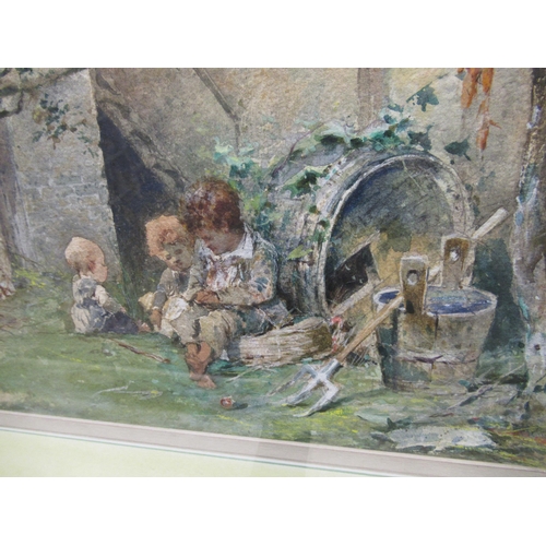 55 - A Orselli - little children by a potting shed  watercolour  bears a signature  9