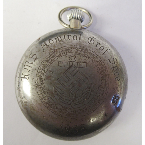 35 - A World War II German KM Oberon nickel plated steel pair cased pocket watch, formerly the property o... 