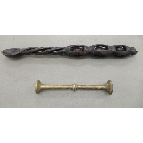 11 - Collectables: to include a 19thC bone handled corkscrew; and a Tonbridgeware thimble stand  4