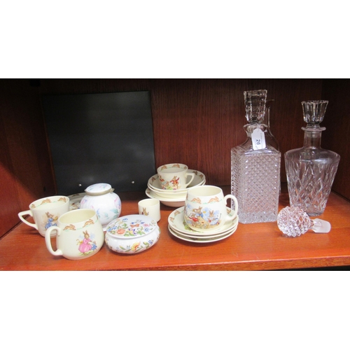 26 - A mixed lot: to include three crystal decanters with stoppers; and Royal Doulton Bunnykins pattern c... 