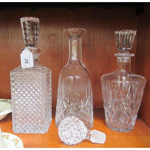 26 - A mixed lot: to include three crystal decanters with stoppers; and Royal Doulton Bunnykins pattern c... 