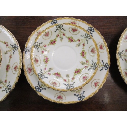 32 - Edwardian Foley china teaware, decorated with ribbons and flora with gilding 