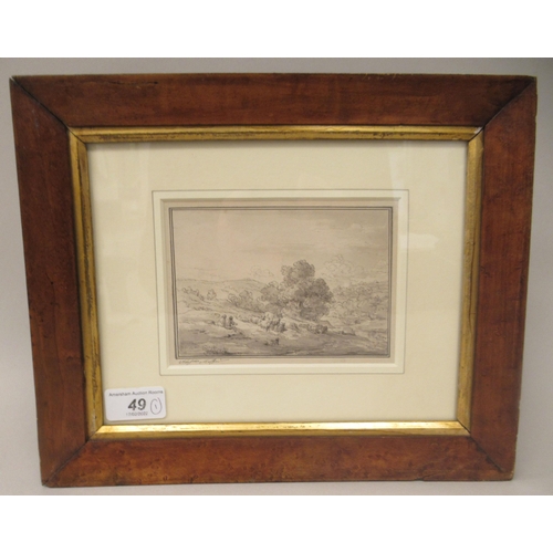 49 - In the manner of Alfred Maffer - a 19thC European landscape  pen & watercolour  bears an indisti... 