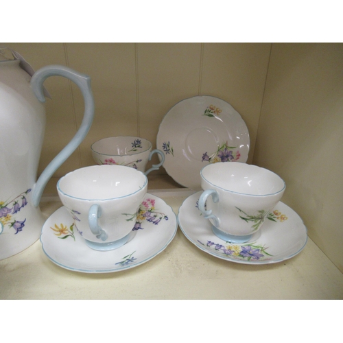 58 - A Shelly china Wild Flowers pattern tea set  no.13668  comprising a teapot, cream jug and six cups a... 