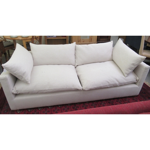 30 - A Terrance Conran two person settee, upholstered in cream coloured patterned fabric in the Marchwood... 