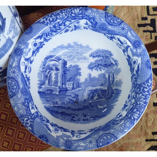 17 - Ceramics: to include a Chinese porcelain stick stand, decorated with landscapes  18