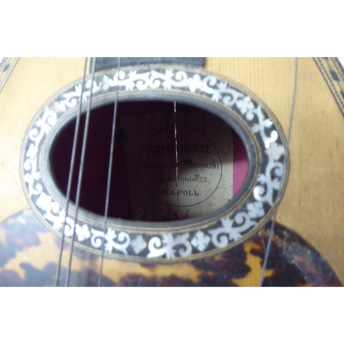 26 - A Stridente rosewood mandolin with inlaid mother-of-pearl and tortoiseshell decoration  cased&n... 