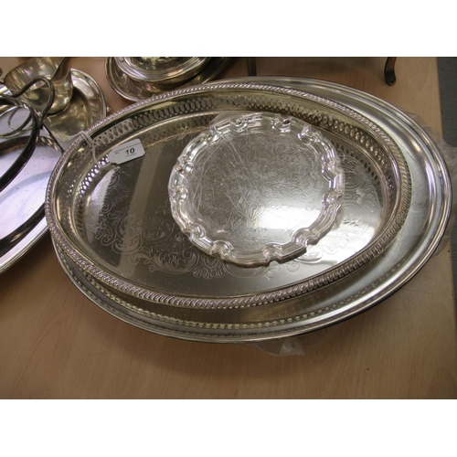 10 - Silver plated tableware: to include an oval serving tray with a low galleried border  14