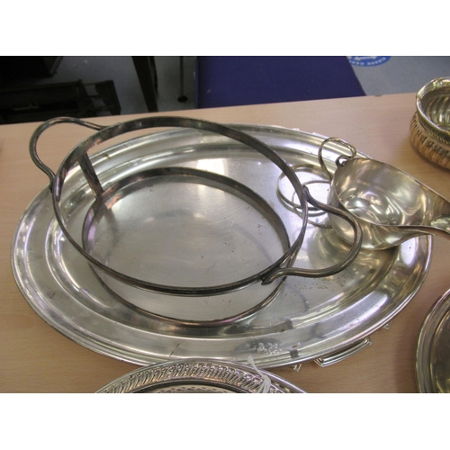 10 - Silver plated tableware: to include an oval serving tray with a low galleried border  14