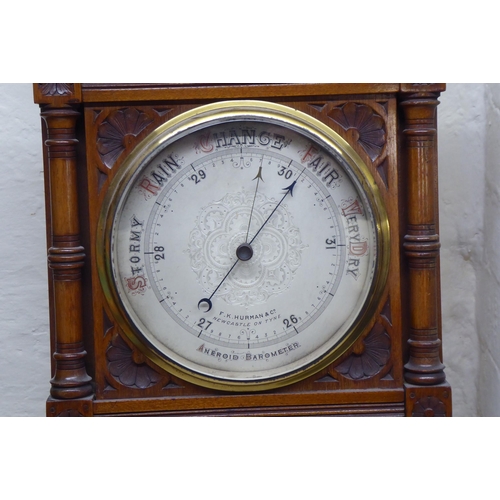2 - An Edwardian mahogany cased aneroid barometer, the dial inscribed 'FK Hurman & Co, Newcastle'&nb... 