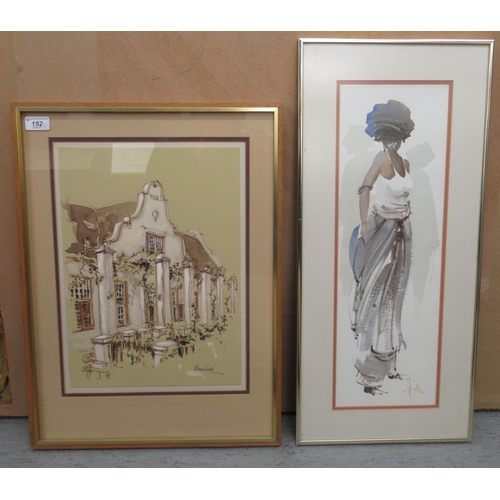 46 - Two framed watercolours bearing indistinct signatures - one, a grand house  12