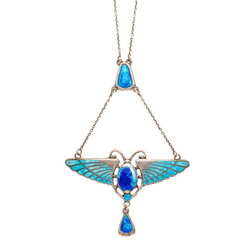 blue enamel winged scarab necklace 