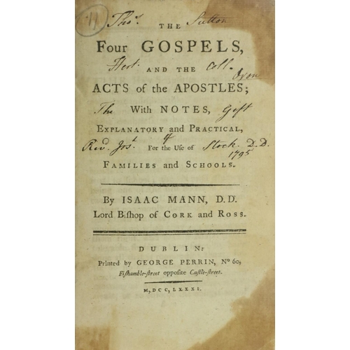 16 - 1798 - Association Copy  [Stock (Rev. Jos.)] Mann (Isaac)D.D. Ld. Bishop of Cork and Ross. The Four ... 