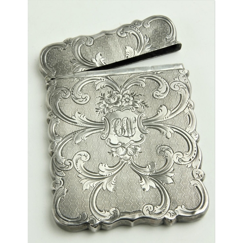 541 - A fine quality engraved early Victorian silver Card Case, possibly by Thomas Dicks, London, decorate... 