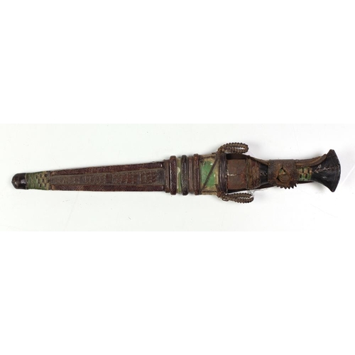 19 - Two 19th Century African Daggers, with decorated leather scabbards and handles. (2)