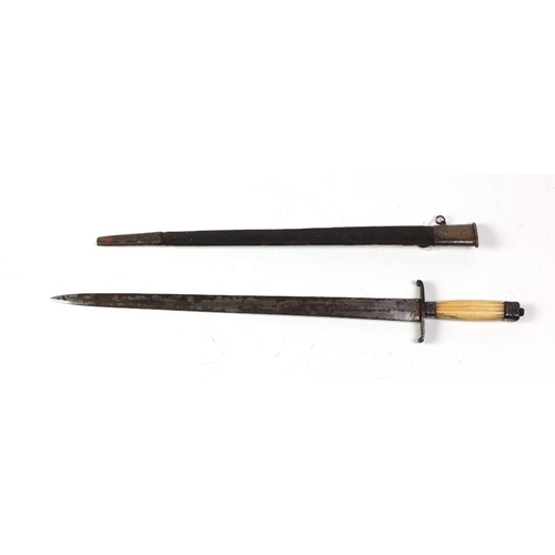 25 - A Georgian period steel short Sword, by Prosser of London, with shaped ivory handle and original ste... 