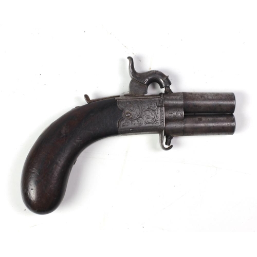 31 - An early 19th Century over and under flintlock Pistol, with dolphin engraved flint by Sumner & P... 