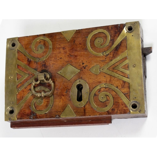 15 - A very good heavy Georgian period brass bound mahogany Door Lock. (1)
