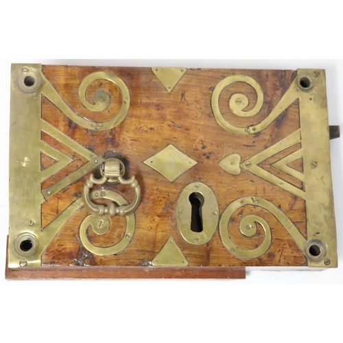 15 - A very good heavy Georgian period brass bound mahogany Door Lock. (1)
