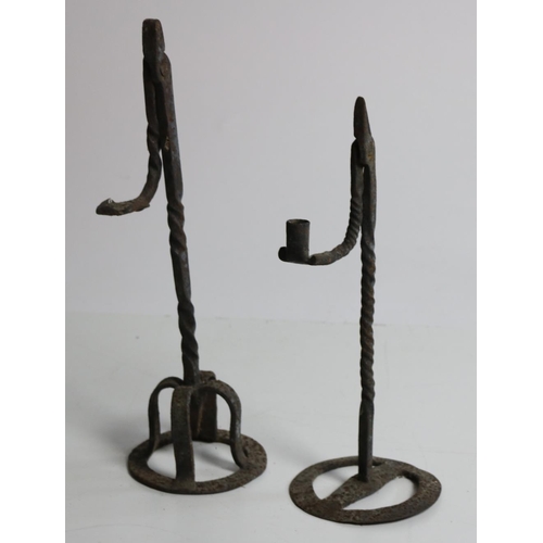 16 - Two similar antique Irish wrought iron Rush Lights. (2)