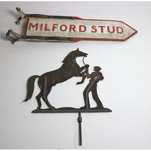 24 - A copper Weather Vane, depicting a Horse and Groom, and a large cast iron Sign, 