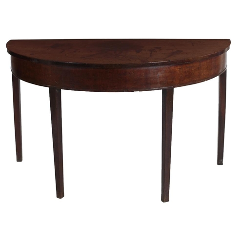 39 - A 19th Century mahogany D end Table, the plain top and frieze on square tapering legs. (1)