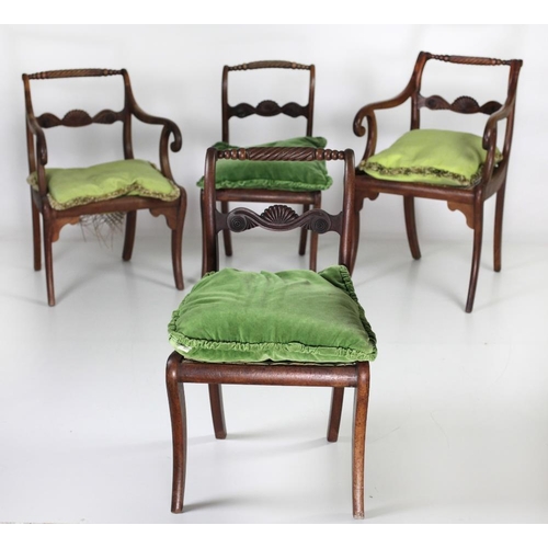 40 - A set of four (2 + 2) Regency period mahogany Dining Chairs, with bobbin and roped turned backs over... 
