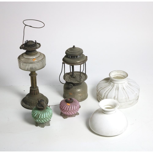 5 - A large collection of late 19th Century oil and gas Lights, modern lamps, glass shades, etc. A lot. ... 
