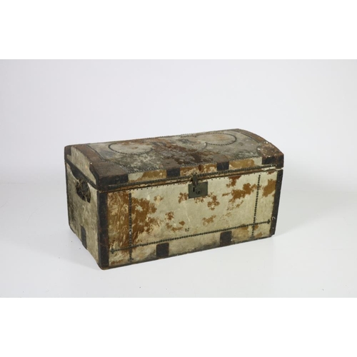 51 - A large 18th Century hide covered Trunk, brass studded, and with initials D.R., and a smaller dome t... 