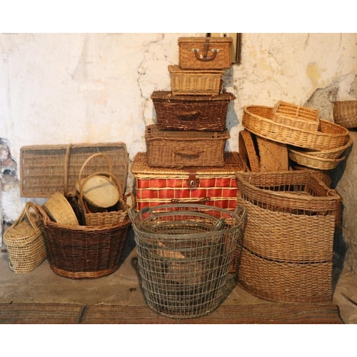 53 - A large collection of varied cane and other Baskets, over 30 items. As a lot, w.a.f. (1)