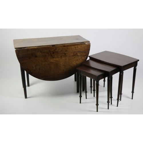 58 - A mahogany nest of three Tables, on turned tapering legs, together with an antique mahogany fall lea... 