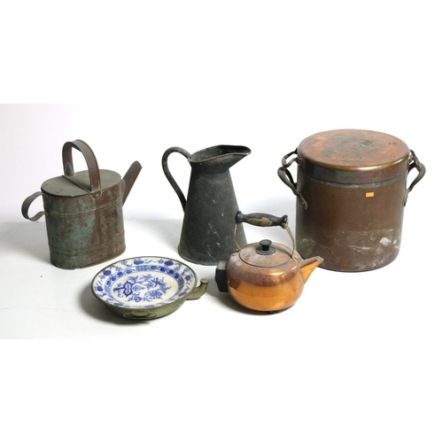 8 - A large collection of Kitchenalia, heavy antique copper pots and covers, antique saucepans and cover... 