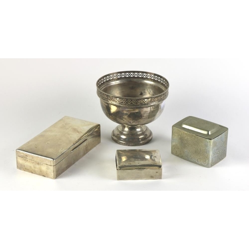 21 - A large silver Cigarette Box, and smaller ditto, also two plated items. (4)Provenance:  The Mansfiel... 