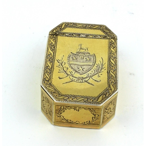 42 - A fine and important octagonal Irish George III silver gilt Presentation Snuff Box, of elongated for... 