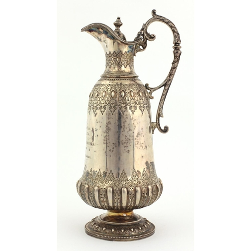 47 - Kildare Militia Mess Silver  An attractive tall engraved and embossed silver Claret Jug, Sheffield c... 