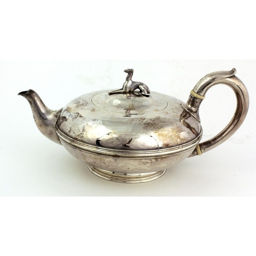 57 - A heavy Victorian plain silver Teapot, of bulbous form, London c. 1879, possibly by J. Garrard, appr... 