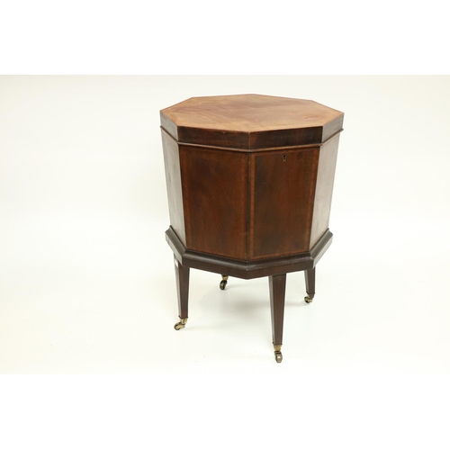 414 - An Irish 19th Century inlaid mahogany octagonal shaped Wine Cooler, with lift top and lead lined int... 
