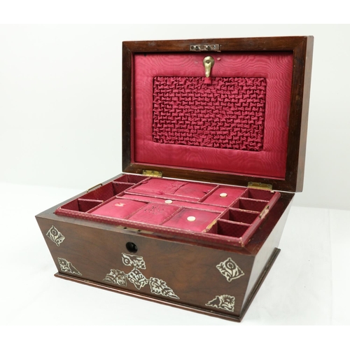 473 - A quality Victorian Ladies rosewood Jewellery Casket, decorated with inlaid mother-o-pearl in floral... 