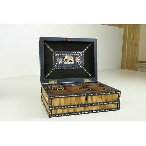 474 - An attractive early 19th Century quill and ivory inlaid Curiosity Box, the hinged top opening to rev... 